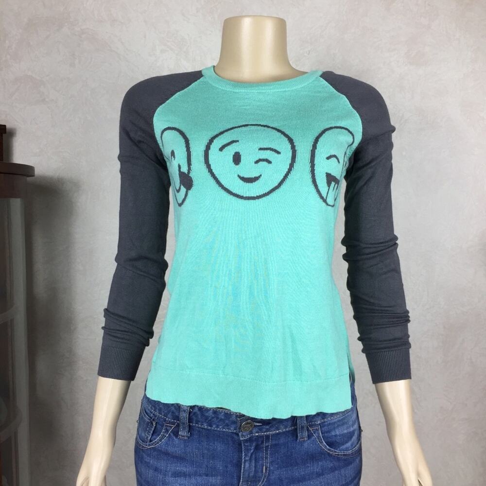 Mint and Gray Emoji Sweater Small